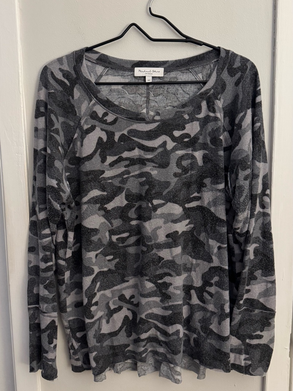 Michael Stars Gray Camo Top XLP Long Sleeve Relaxed Tunic